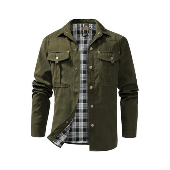 NWT Men's Olive Green Plaid Lined Shirt Jacket Shacket | Utility Style - Picture 1 of 6